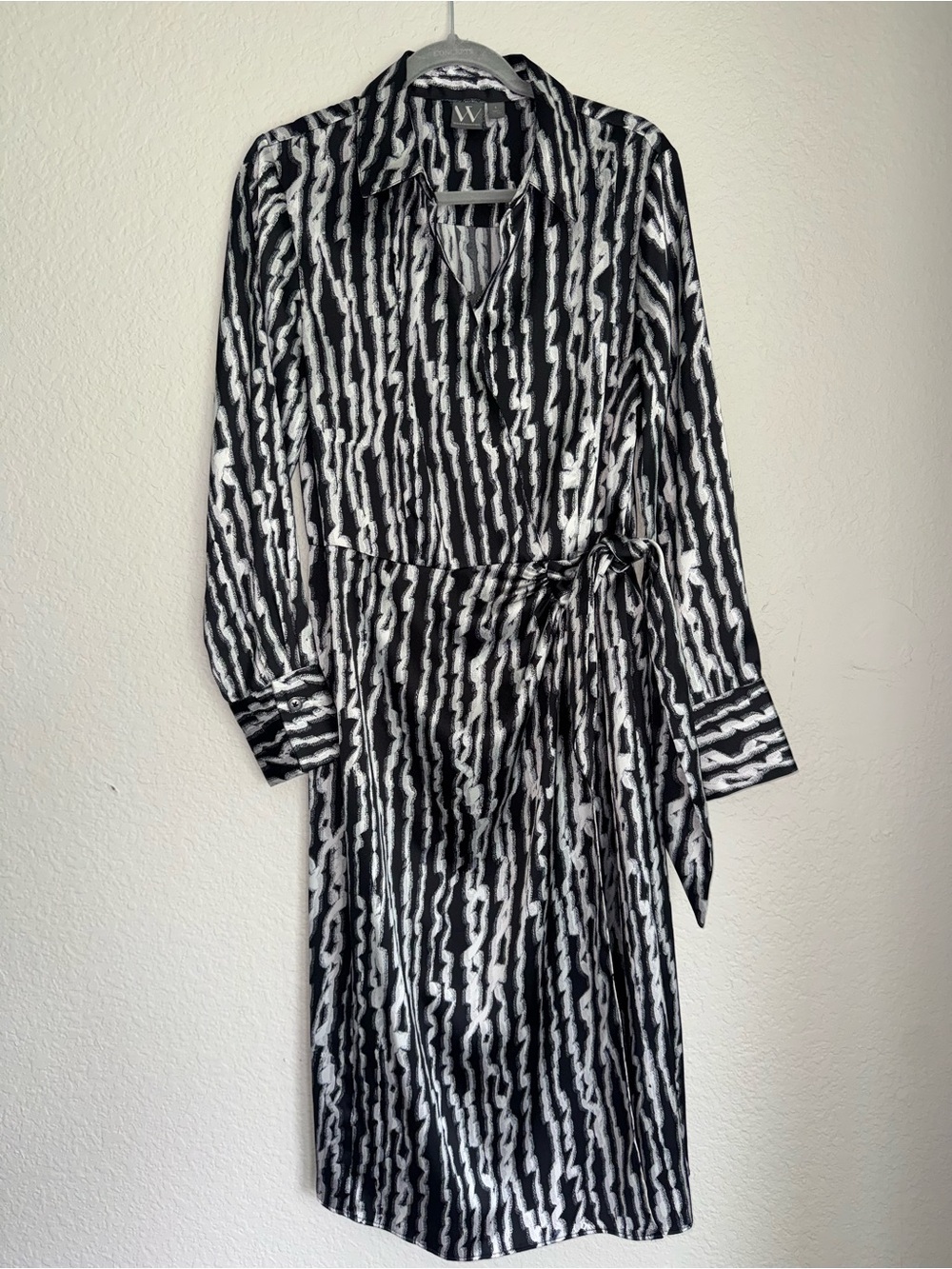 W by Worth Black & White Abstract Stripe Wrap Dress